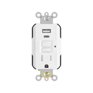 24 Watt GFCI Protected | USB Charger Type A+C | 15 AMP Single Tamper Resistant Receptacle