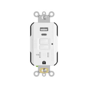 24 Watt GFCI Protected | USB Charger Type A+C | 20 AMP Single Tamper Resistant Receptacle