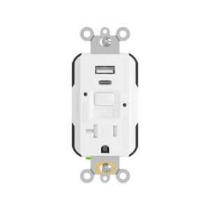 24 Watt GFCI Protected | USB Charger Type A+C | 20 AMP Single Tamper Resistant Receptacle with Night Light
