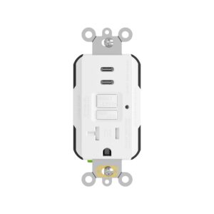 24 Watt GFCI Protected | USB Charger Dual Type C | 20 AMP Single Tamper Resistant Receptacle