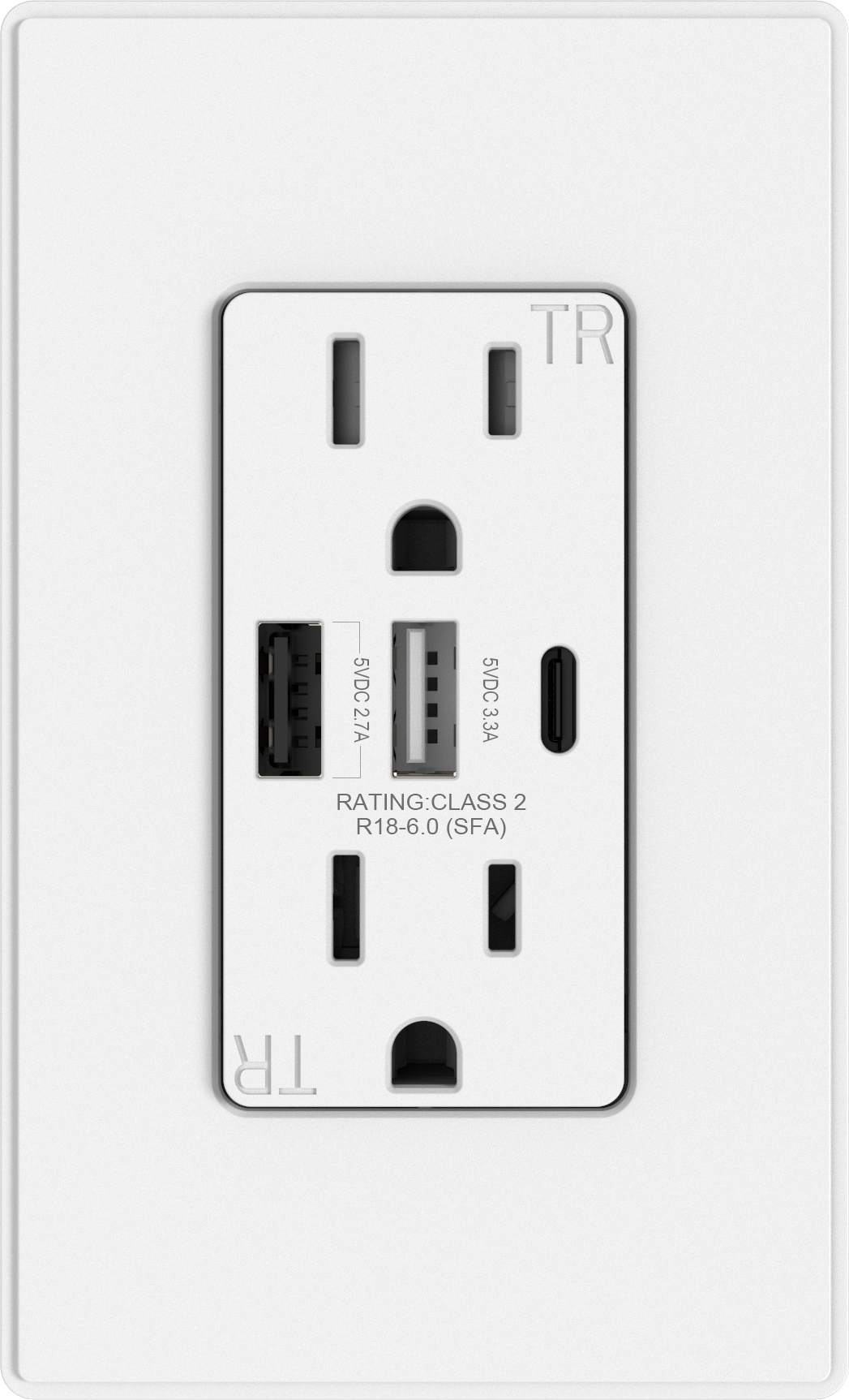 6.0 AMP USB Charger Dual Type A+C | 15 AMP Duplex Tamper Resistant Receptacle | Side-Wire & Back-Wire